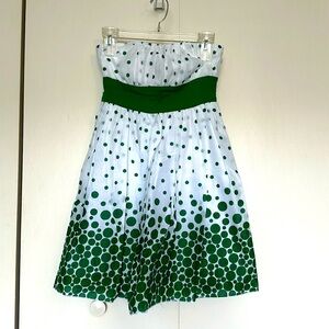 Candies Juniors Size 7 Green and White Polka Dot Strapless Mini Dress